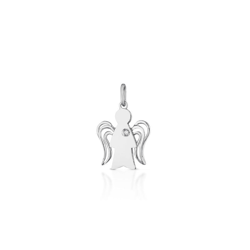 Ciondolo Donna Oro bianco  9ck  Angelo traforato con diamante