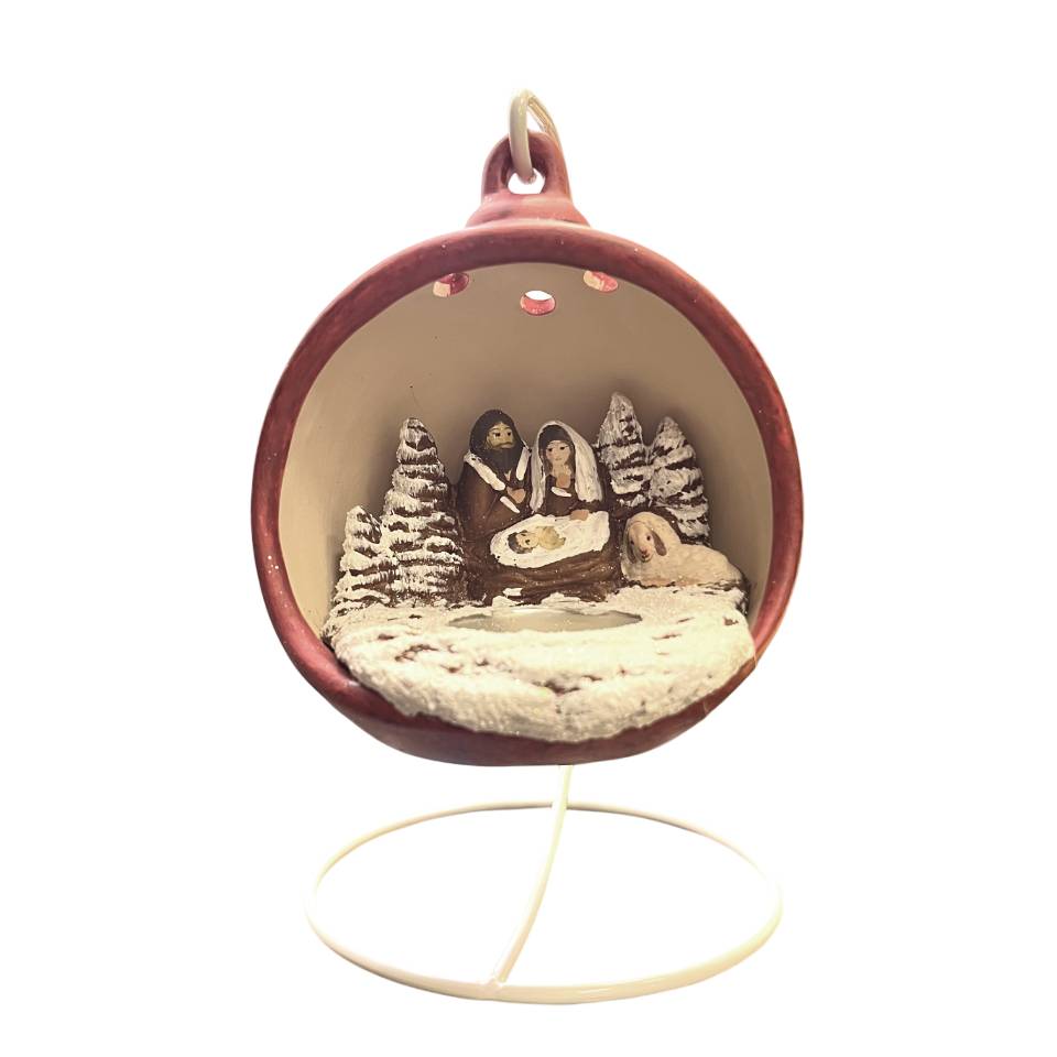Sfera Di Natale Con Natività Ceramex 12 cm Rosso 3090.7