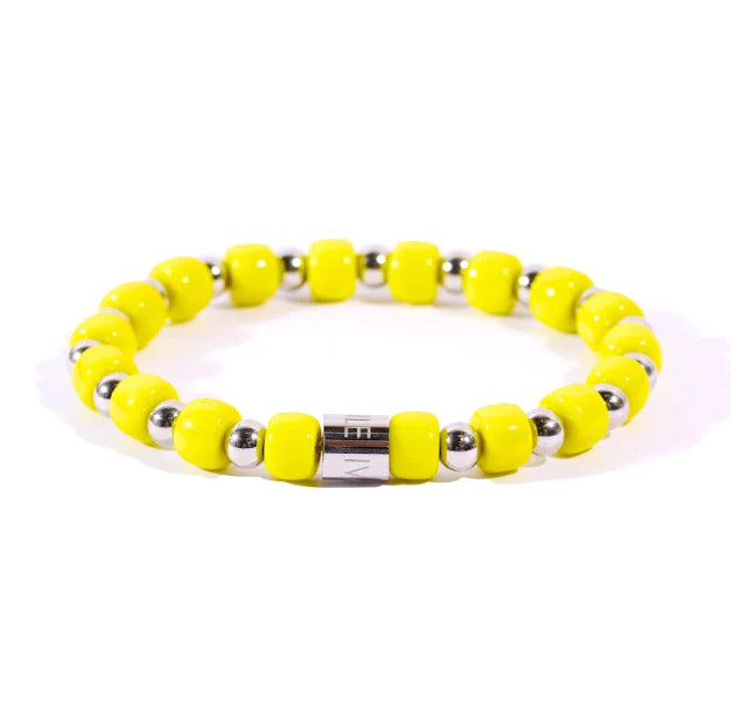 Bracciale Uomo Ivan Basile Elastico Acciaio Pietra Ceramica Giallo Fluo LV_04-L