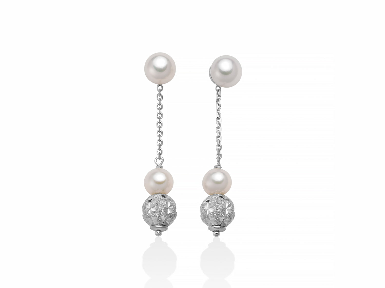 Orecchini Donna Miluna Oro Bianco 750 Perle 4,5-6 mm Biglia Sfaccettata PER2455