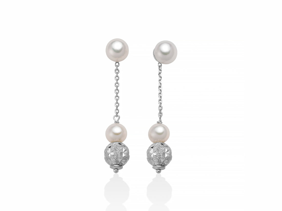Orecchini Donna Miluna Oro Bianco 750 Perle 4,5-6 mm Biglia Sfaccettata PER2455