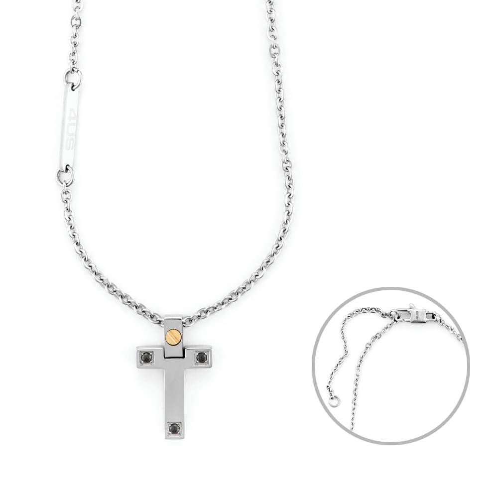 Collana Uomo 4US Cesare Paciotti Acciaio Spinello Nero Croce Oro 18 KT 4UCL6926