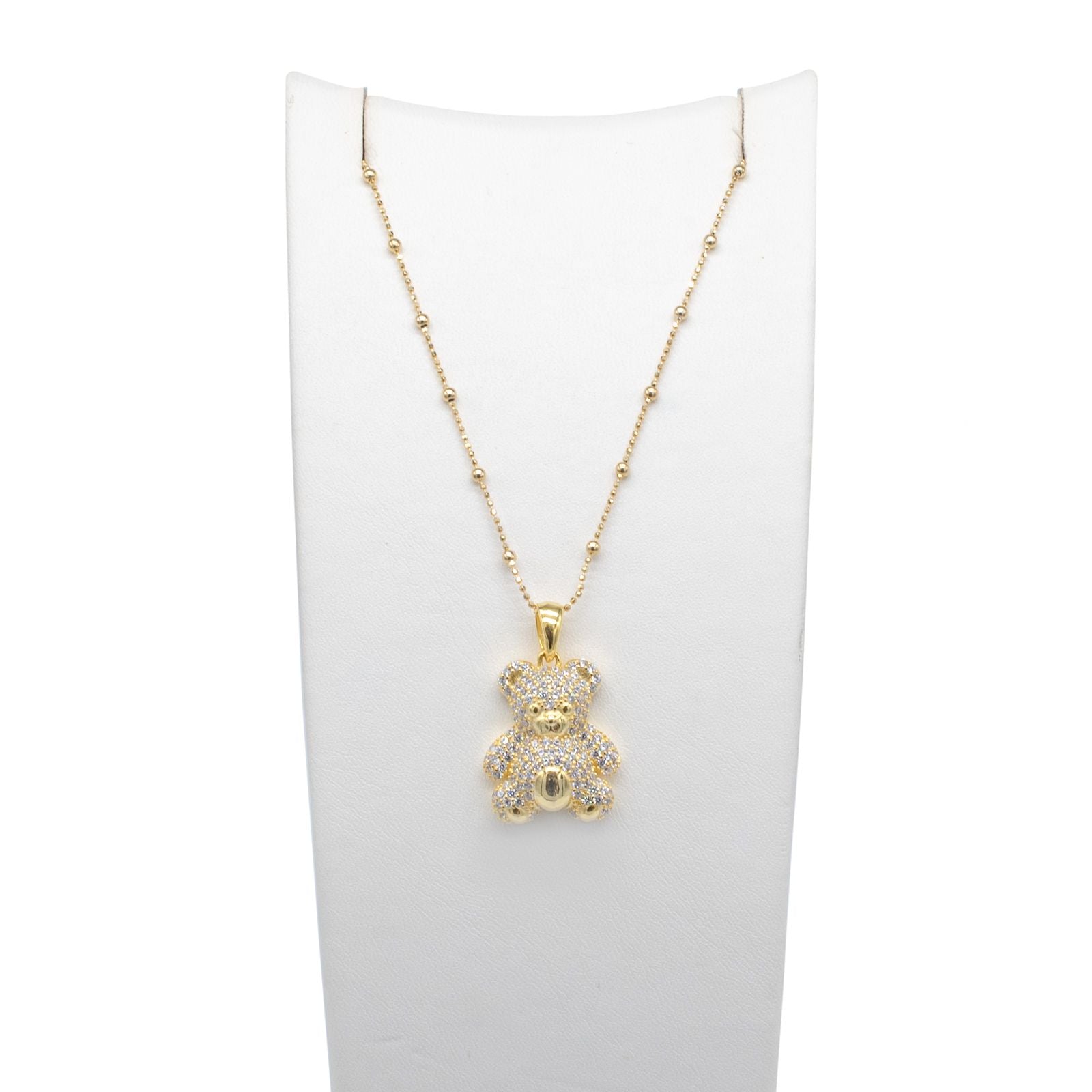Collana Donna Re Mida Argento 925 Dorato Orsetto Zirconi Bianchi C012