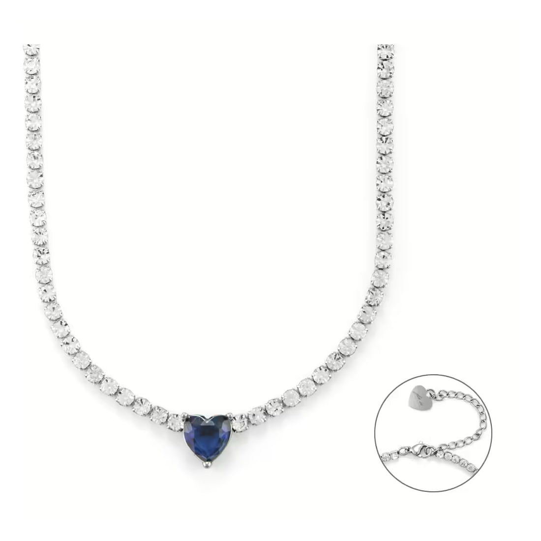 Collana Tennis Donna 4US Cesare Paciotti Acciaio Zirconi Cuore Blu 4UBR6257W