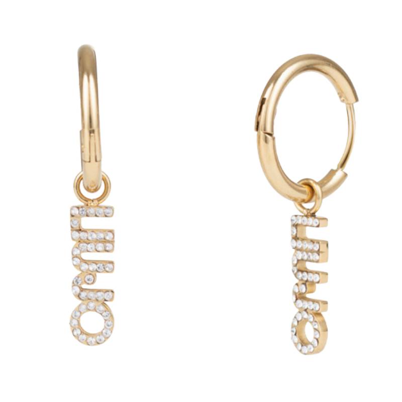Orecchini Donna Liu Jo Acciaio Dorato Lucido Cerchio Logo Zirconi Bianchi LJ2151
