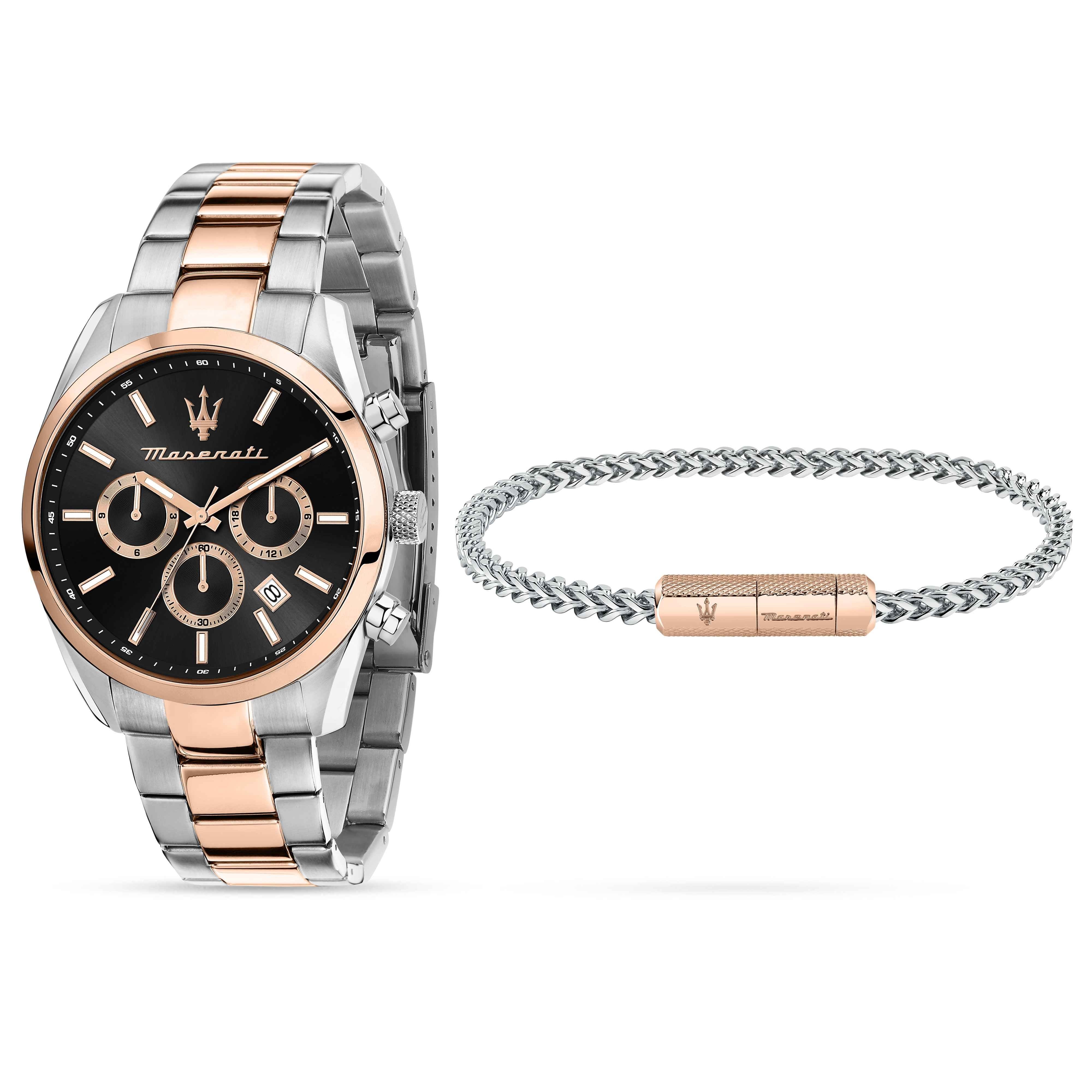 Orologio Uomo Maserati Set Box Bracciale Acciaio Rosè Quarzo Cronografo R8853151003