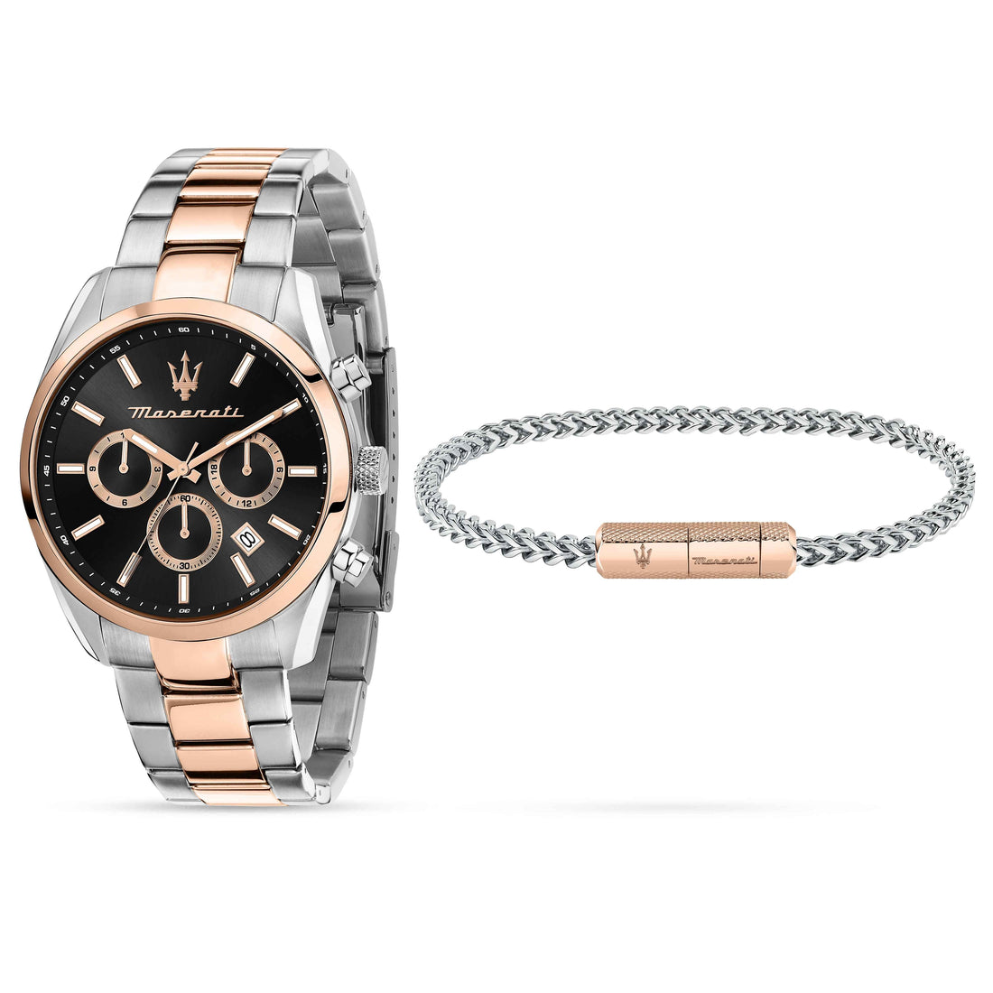 Orologio Uomo Maserati Set Box Bracciale Acciaio Rosè Quarzo Cronografo R8853151003