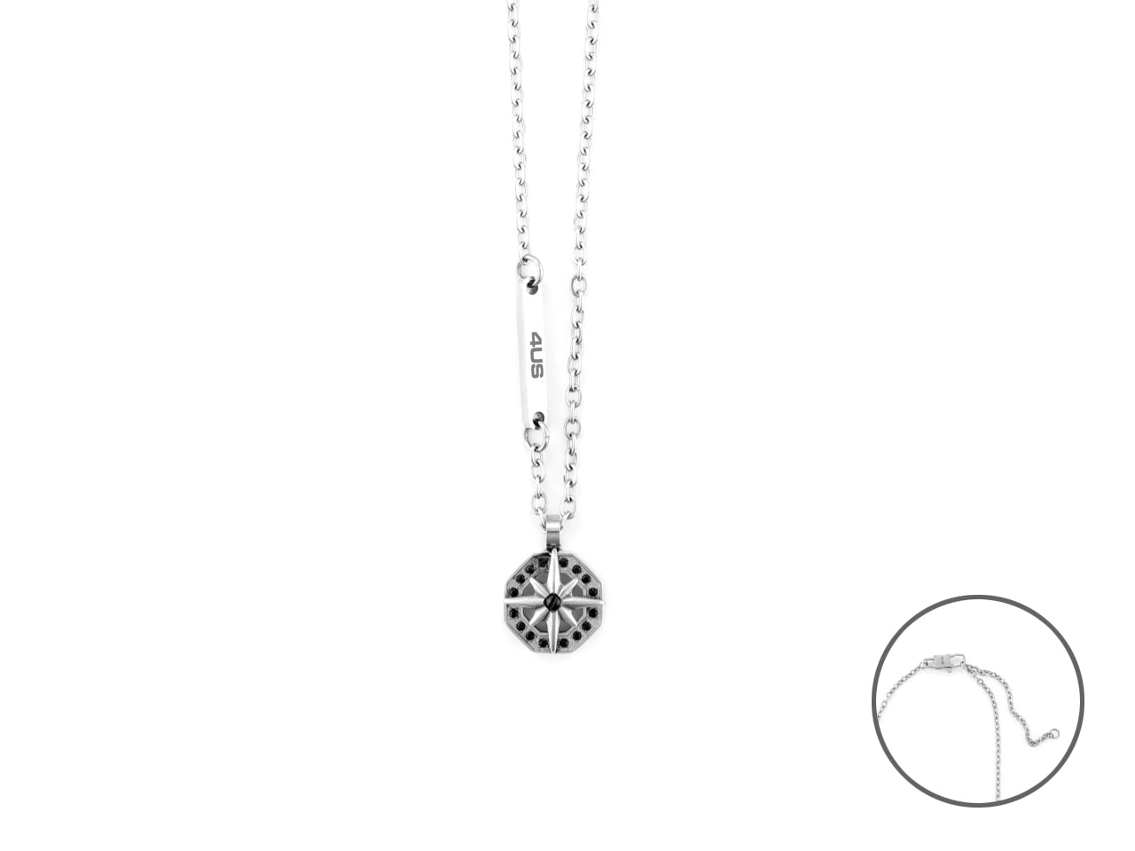 Collana Uomo 4US Cesare Paciotti Acciaio Rosa Dei Venti Zirconi Neri 4UCL6744