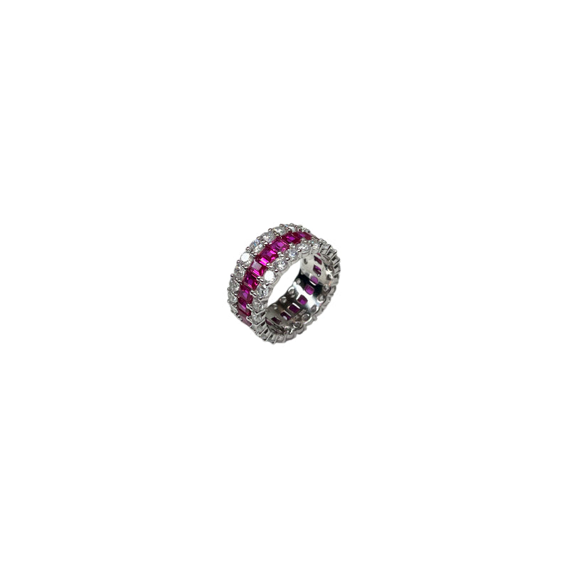 Anello Donna Re Mida Argento 925 Zirconi Rossi Baguette Misura 14 Fascia-2/14