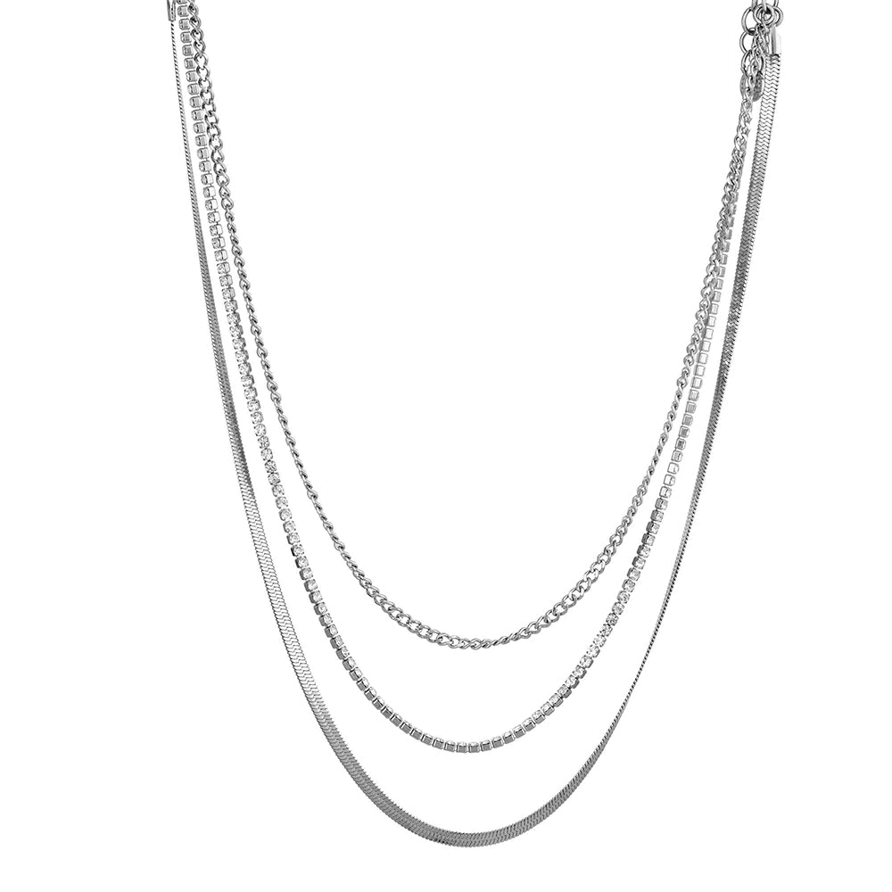 Collana Donna Liu Jo Acciaio Tre Catene Piattina Groumette Tennis Zirconi LJ1967