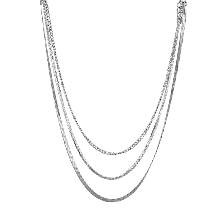 Collana Donna Liu Jo Acciaio Tre Catene Piattina Groumette Tennis Zirconi LJ1967