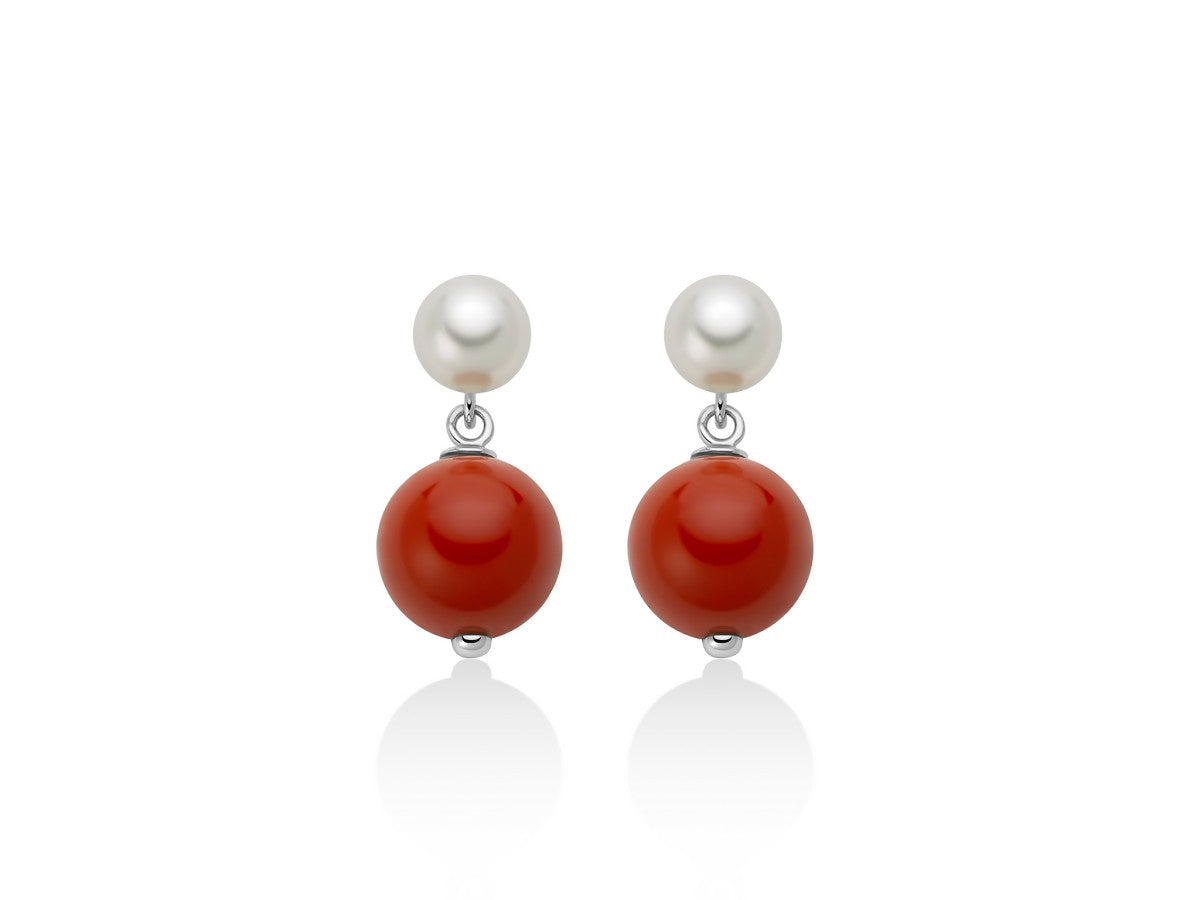 Orecchini Donna Miluna Argento 925 Perla Agglomerato Corallo Rosso PER2817