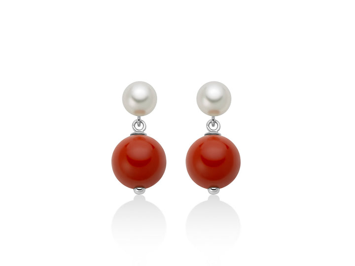 Orecchini Donna Miluna Argento 925 Perla Agglomerato Corallo Rosso PER2817