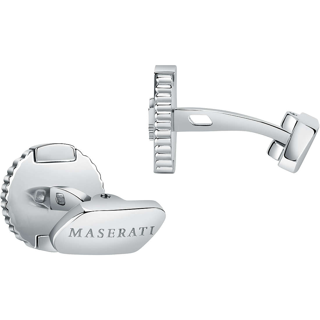 Gemelli Uomo Acciaio Maserati Logo Centrale Lucido Barre Laterali JM121ATK13