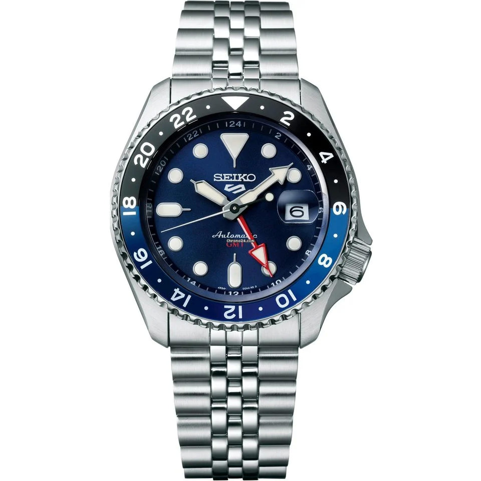 Orologio Uomo Seiko 5 GMT Sport Acciaio Jubilè Automatico Nero Blu Data SSK003K1