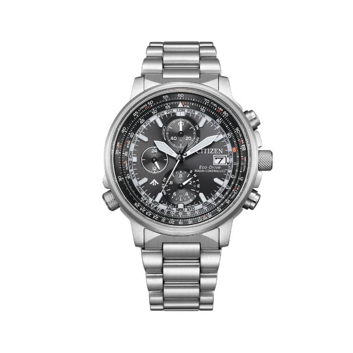 Orologio Uomo Citizen Pilot Radiocontrollato Eco Drive Acciaio Nero AT8300-58E