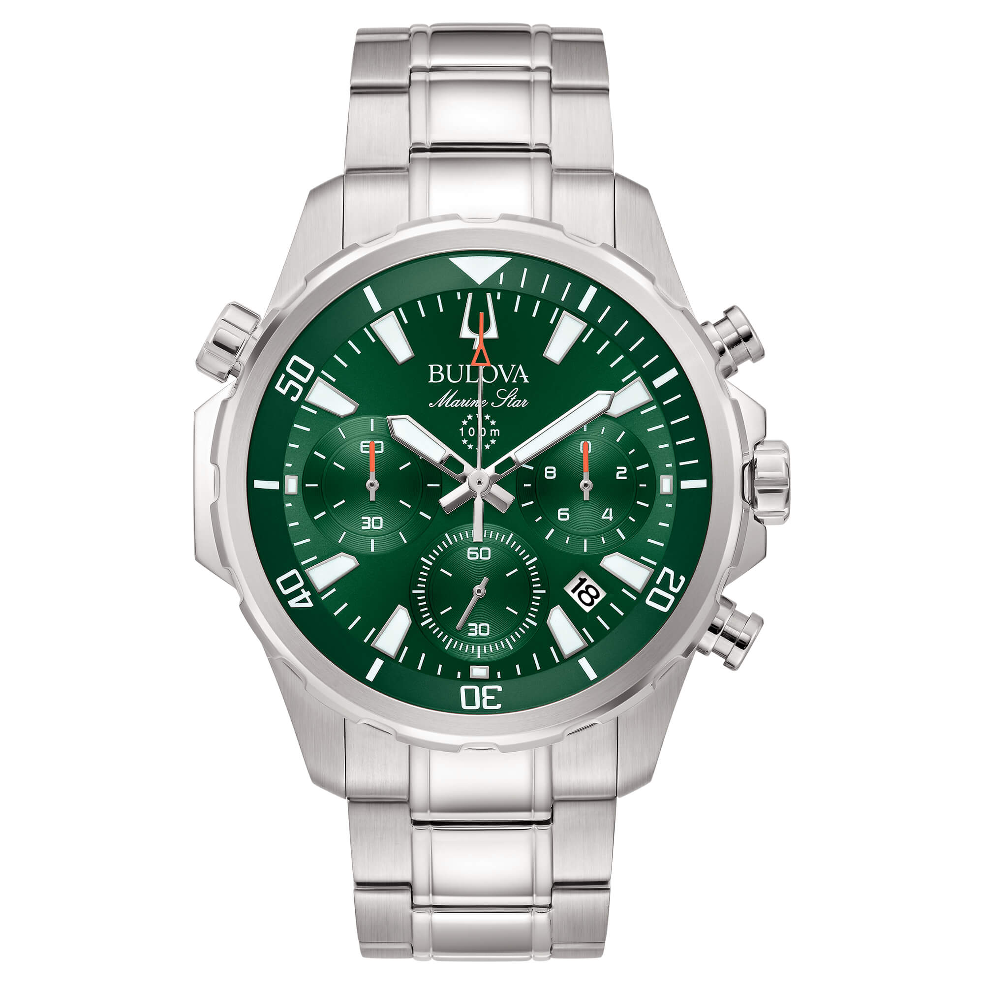 Orologio Uomo Bulova Marine Star Verde Quarzo Cronografo Data Acciaio Lucido 96B396