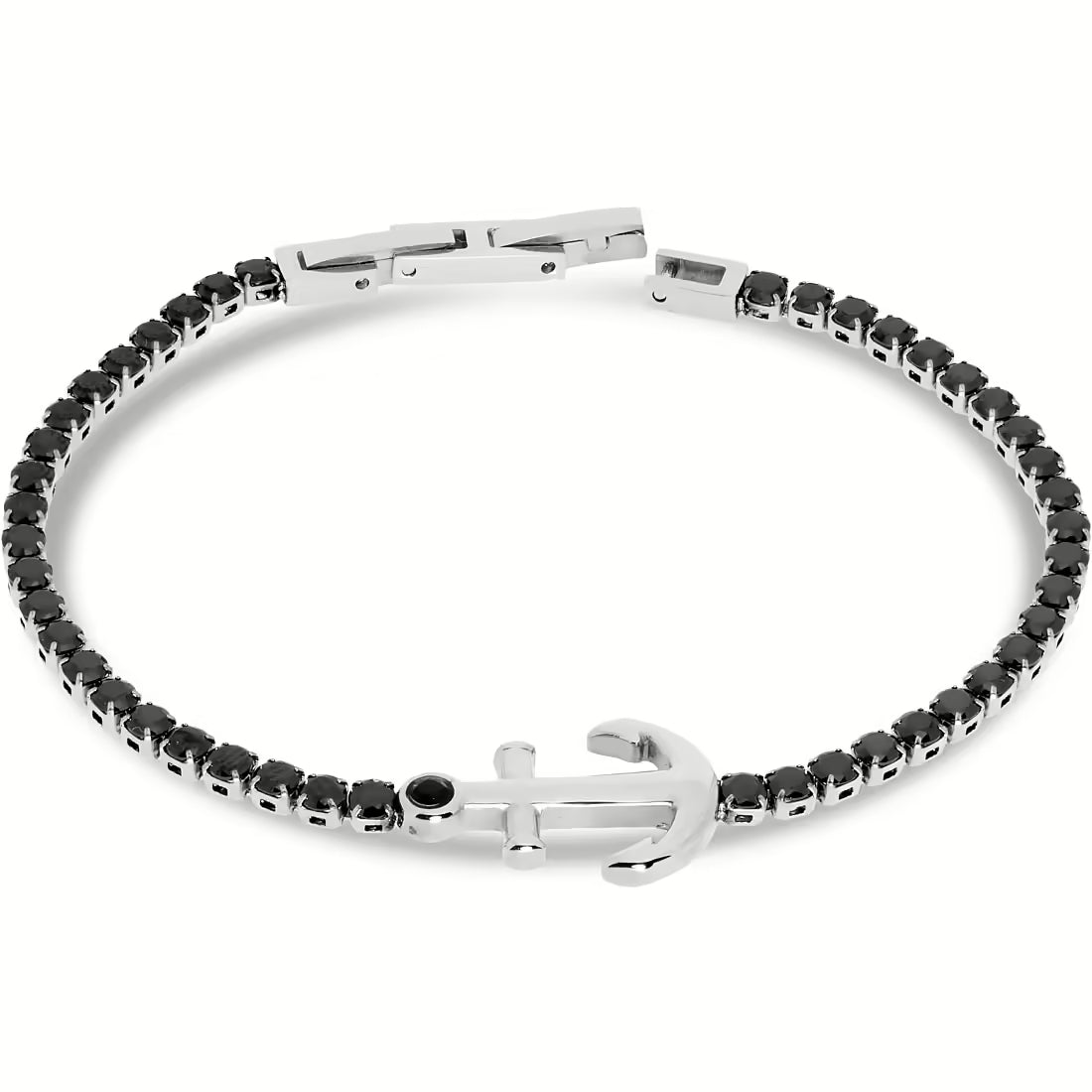 Bracciale Uomo Liu Jo Tennis Acciaio zirconi Neri con ancora centrale MLJ504