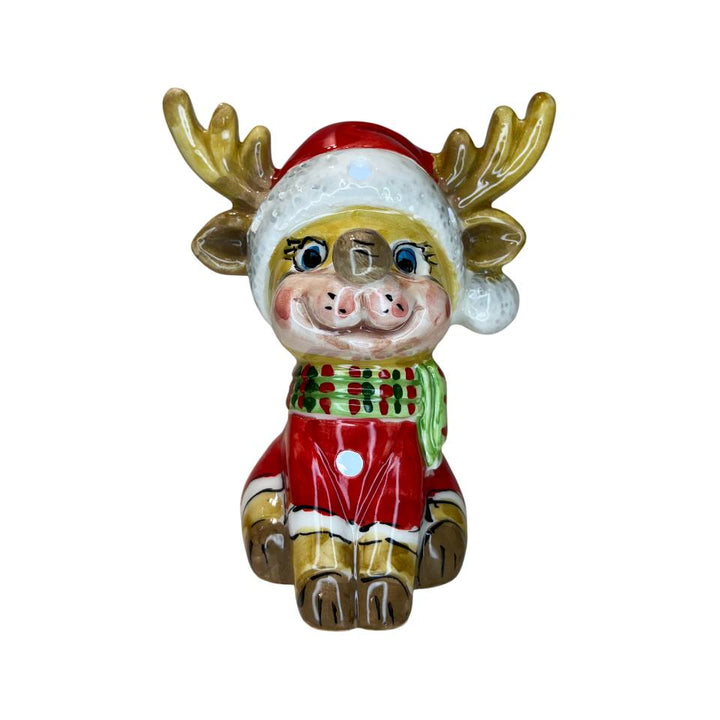 Renna Piccola Capodimonte Led Maglione Rosso Sciarpa Verde 13cm CAP34