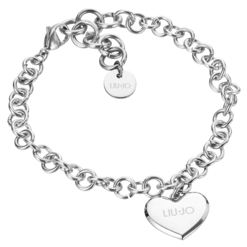 Bracciale Donna Liu Jo Acciaio Catena Ovale Lastra Cuore Lucido Inciso LJ2178