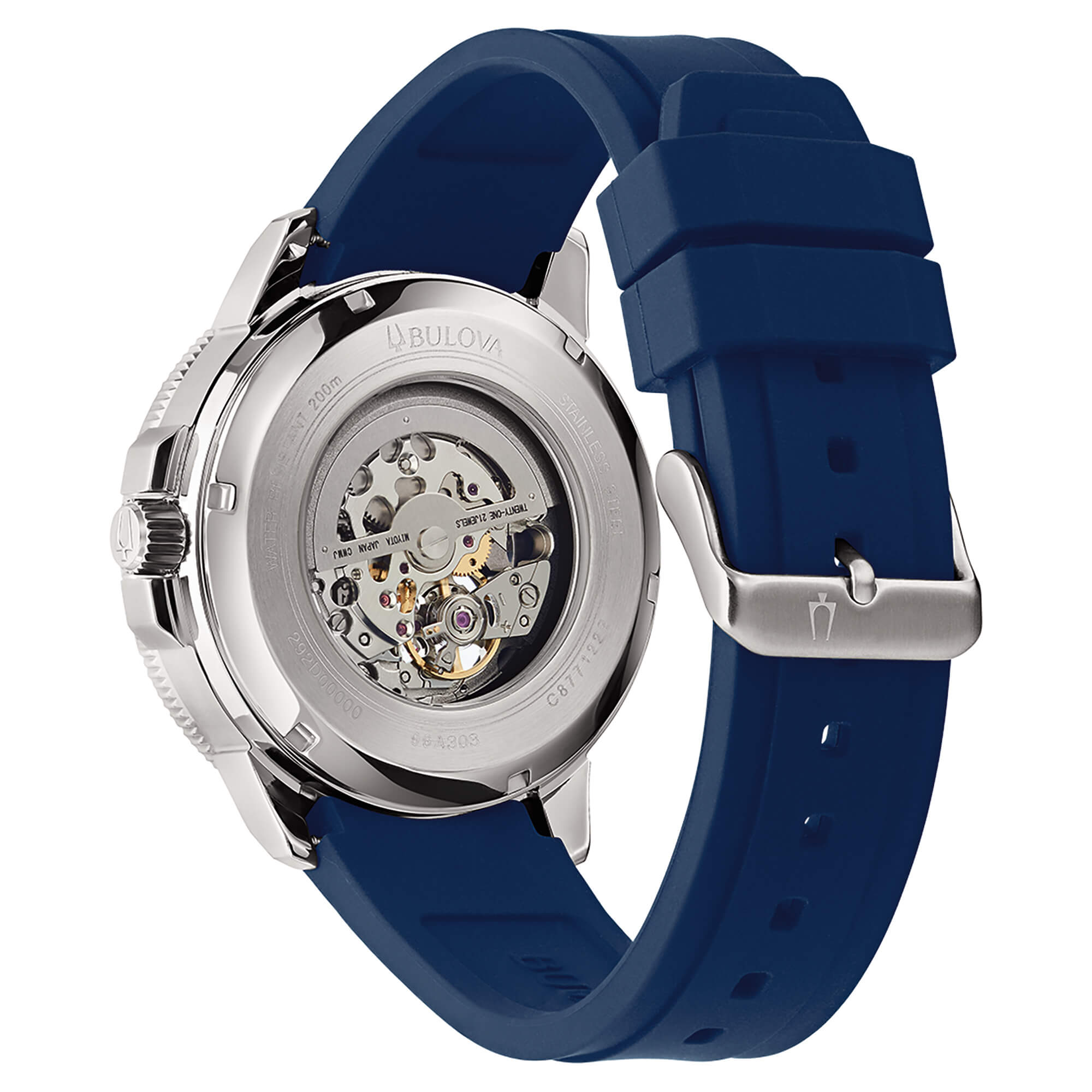 Orologio Uomo Bulova Automatico Marine Star Acciaio Satinato Lucido Gomma Blu 96A303