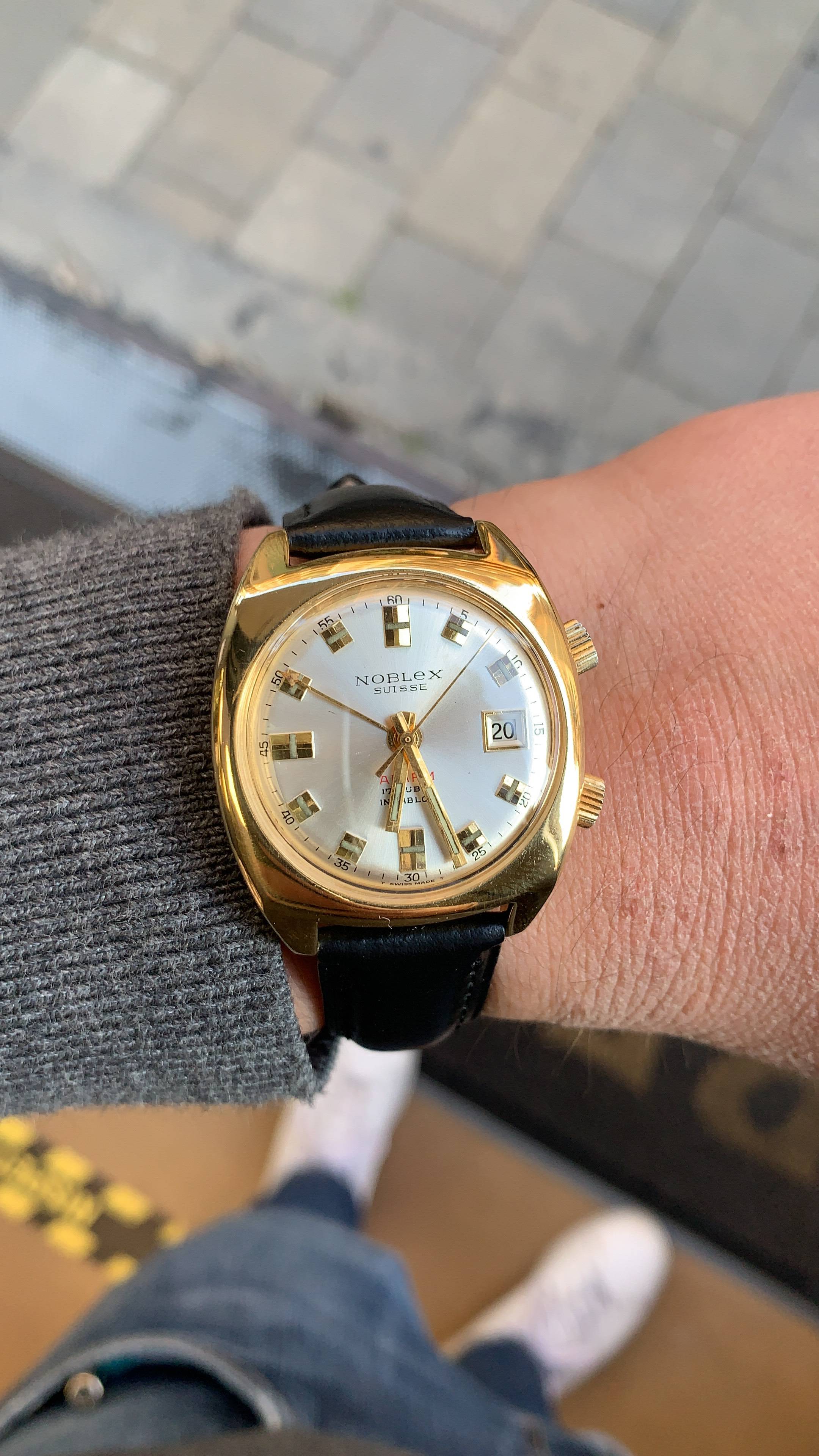 Orologio Uomo Vintage Noblex Carica Manuale Svegliarino Allarme Dorato Data