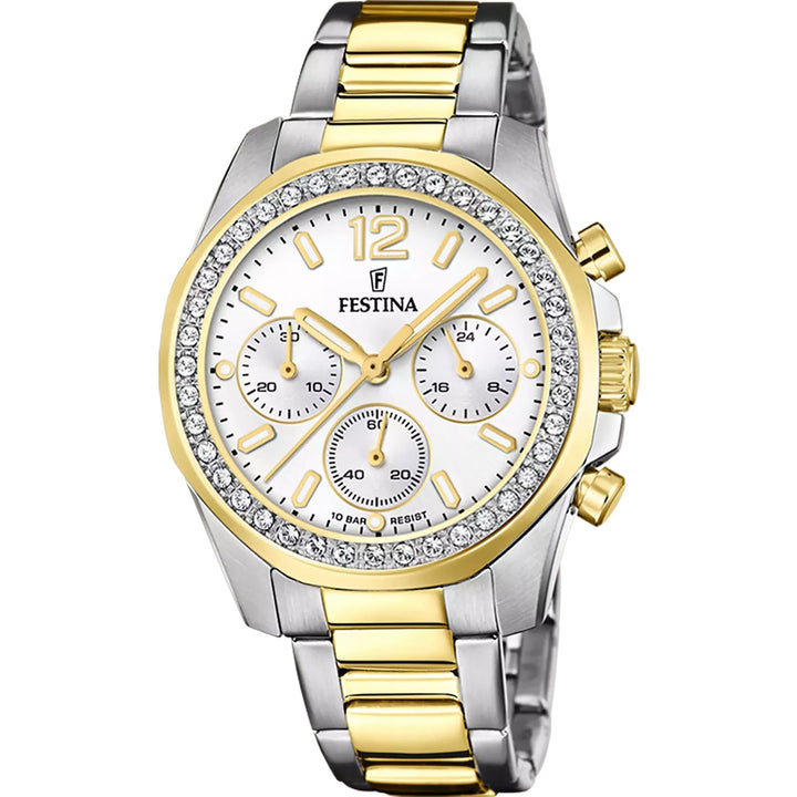 Orologio Donna Festina Cronografo Bicolore Zirconi Bianchi F20607/1