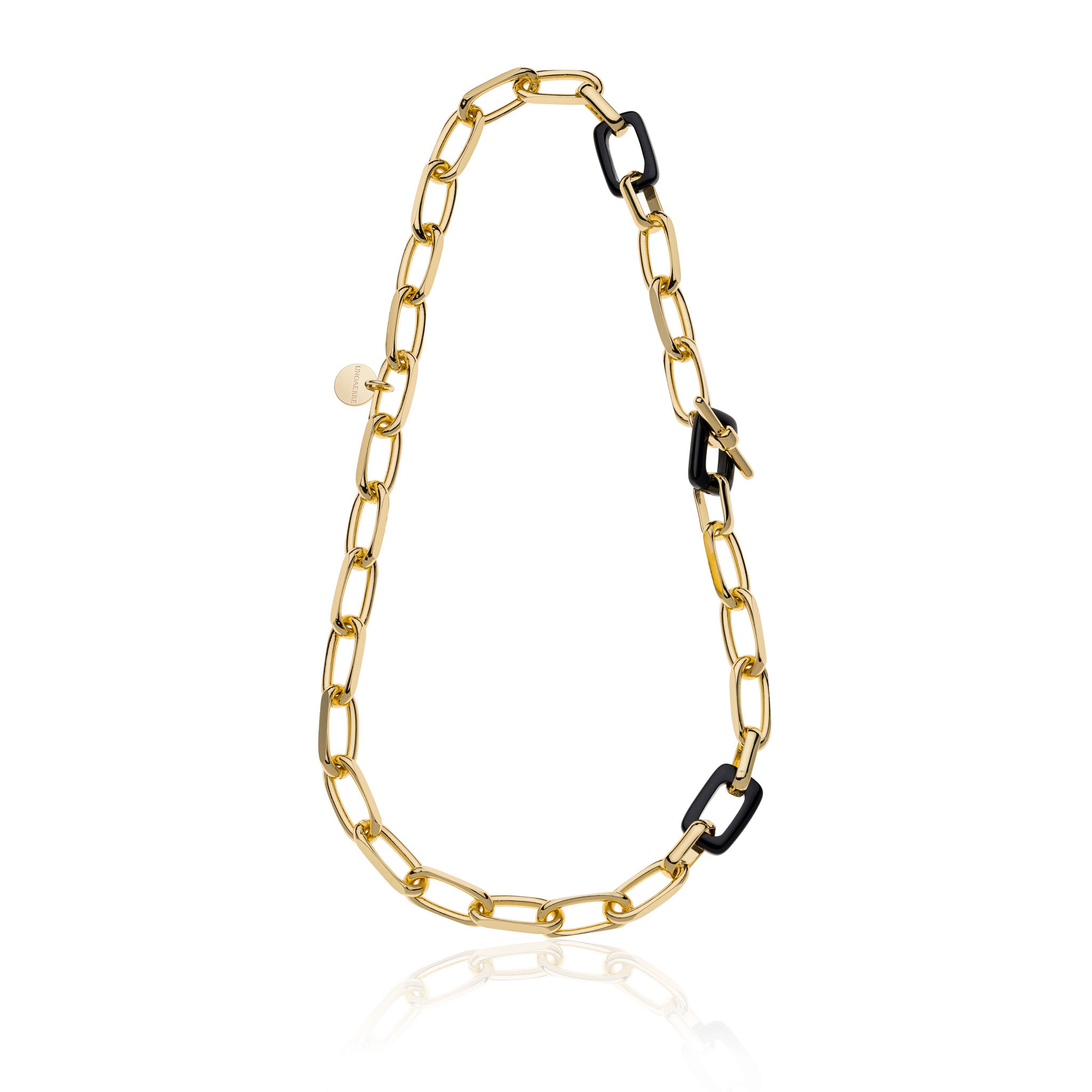 Collana Donna Unoaerre Bronzo Dorato Catena Forzatina Onice Nero 532009