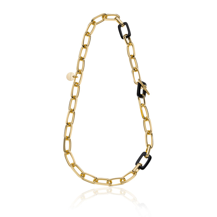 Collana Donna Unoaerre Bronzo Dorato Catena Forzatina Onice Nero 532009