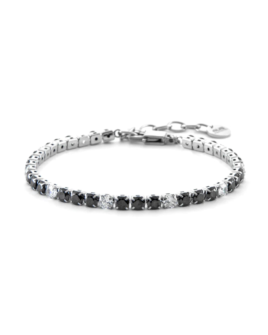 Bracciale Uomo 4US Cesare Paciotti Tennis Acciaio Zirconi Neri e Bianchi 4UBR6353