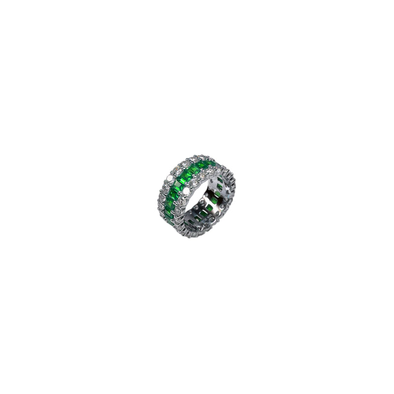 Anello Donna Re Mida Argento 925 Zirconi Verdi Baguette Misura 14 Fascia-3/14