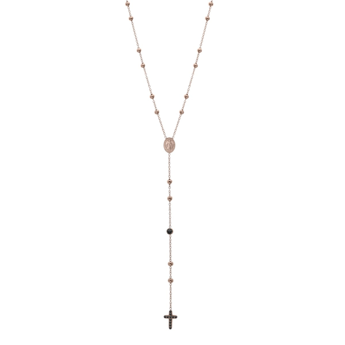 Collana Uomo Liu Jo Acciaio rosè Rosario Croce Zirconi Neri LJ2757