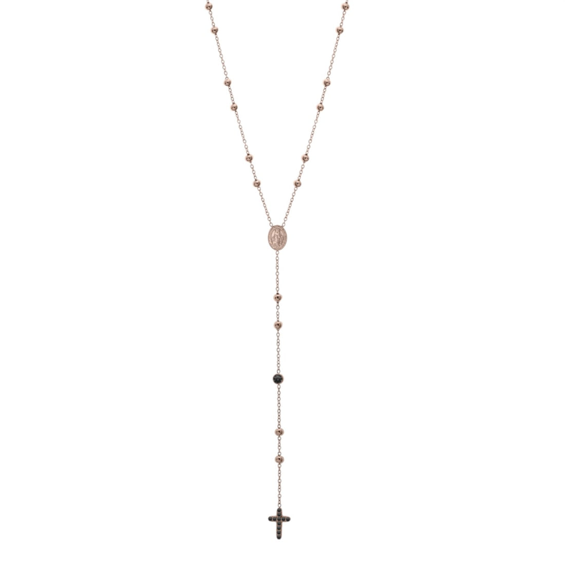 Collana Uomo Liu Jo Acciaio rosè Rosario Croce Zirconi Neri LJ2757
