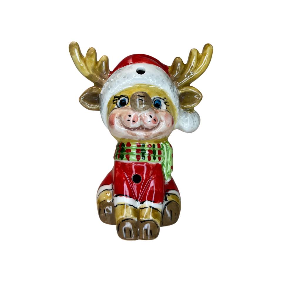 Renna Piccola Capodimonte Led Maglione Rosso Sciarpa Verde 13cm CAP34