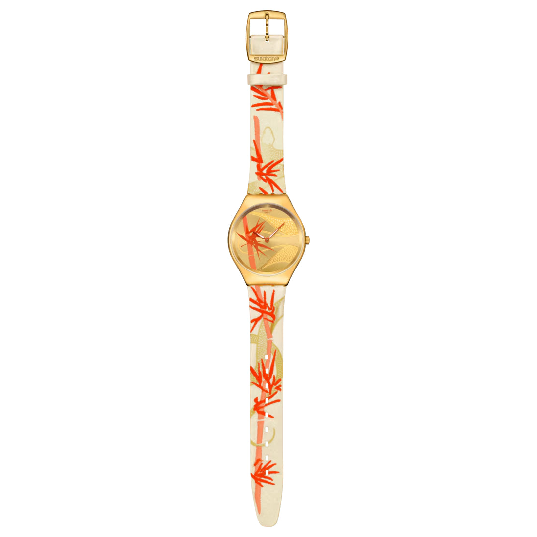 Orologio Unisex Swatch Golden Red Bamboo Quarzo Solo Tempo SYXZ105