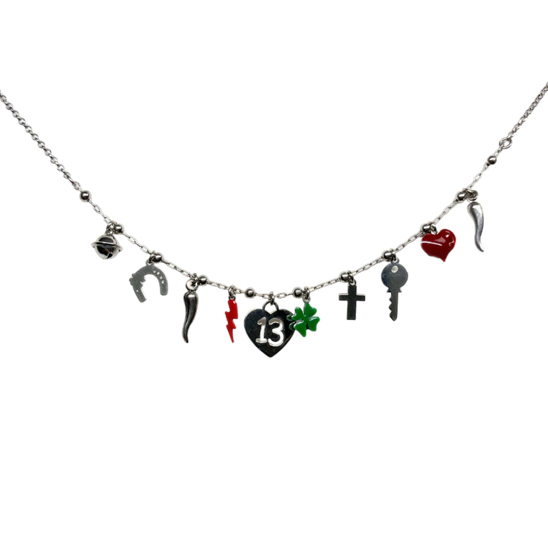 Collana Donna Re Mida Argento Porta Fortuna Corno Scaramantico Multiciondolo