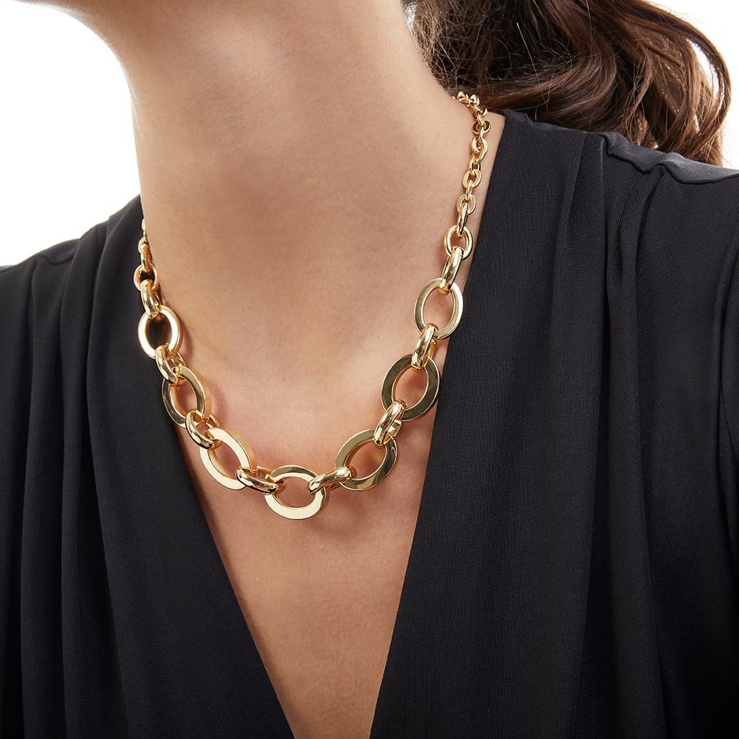 Collana Donna Unoaerre Bronzo Lucido Dorato Catena Squadrata Girocollo 512201
