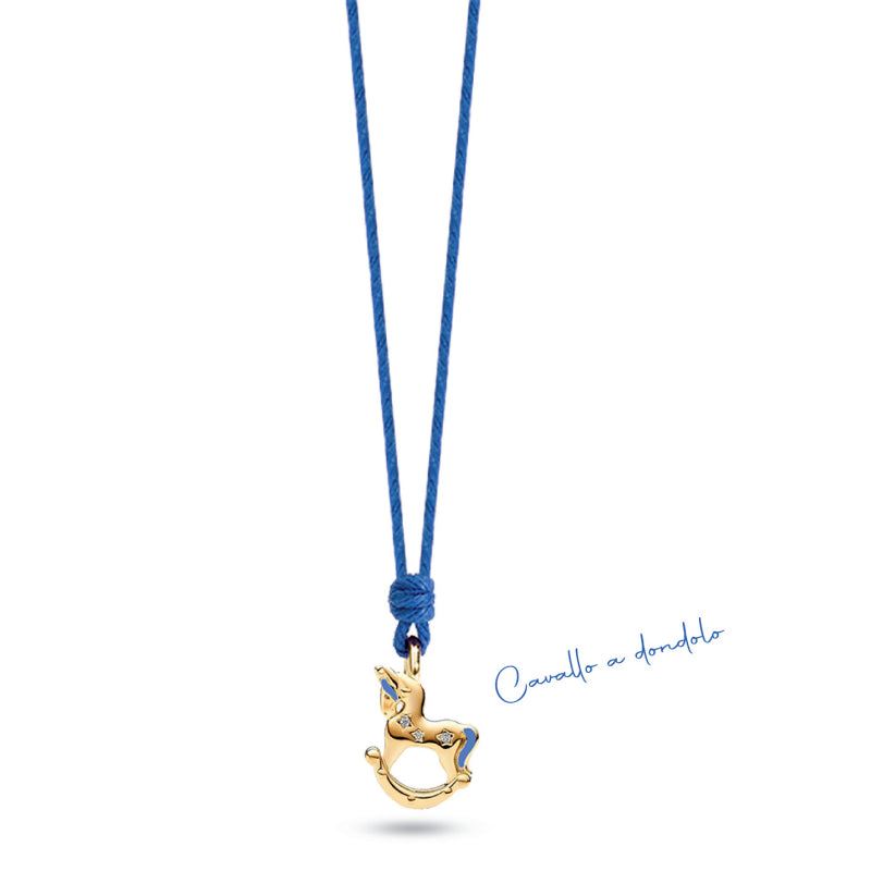 Collana Bambino Ragazzo Nanàn Argento 925 Cavalluccio Laccio Cotone Blu NAN0443