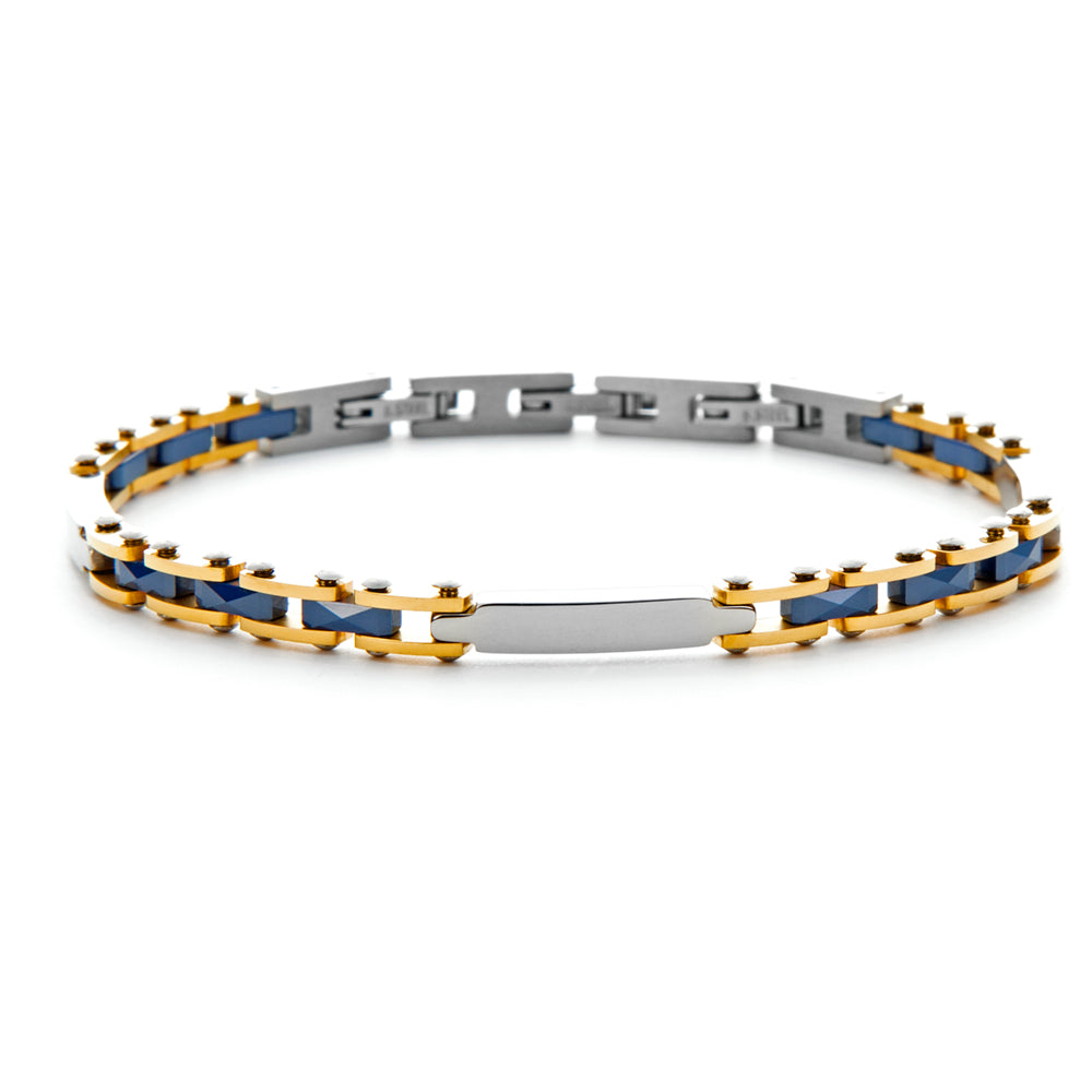 Bracciale Uomo 4US Cesare Paciotti Acciaio Lucido Dorato Ceramica Blu 4UBR6045