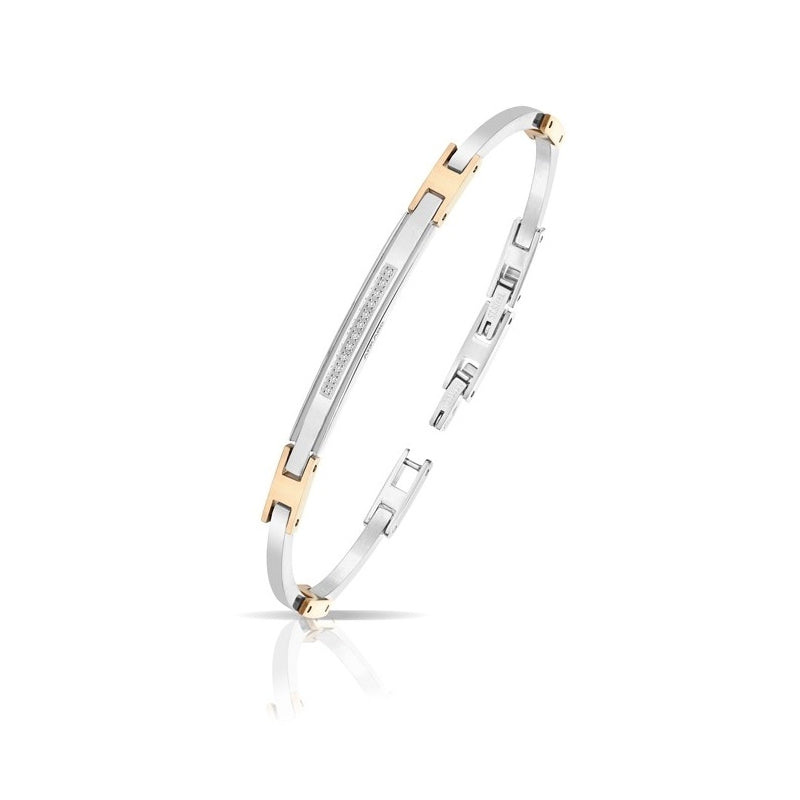 Bracciale Uomo Arkano Semirigido Acciaio Bicolore Rosé Targhetta Diamanti ABA001BB