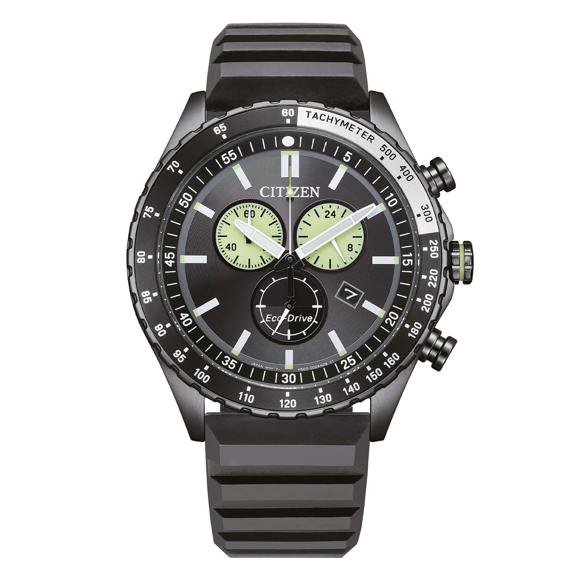 Orologio Uomo Citizen Nero Gomma Eco-Drive Cronografo Acciaio AT2565-05E