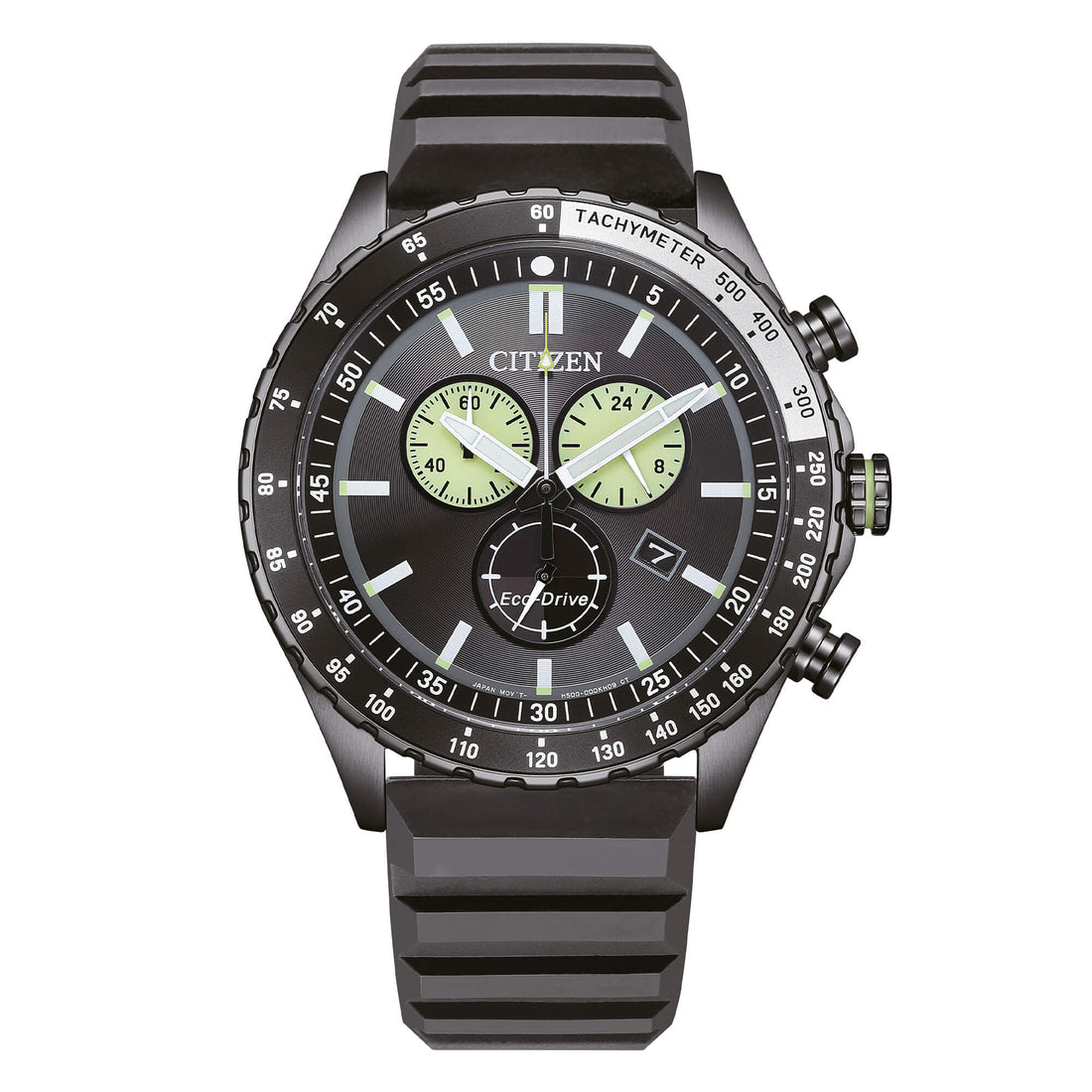 Orologio Uomo Citizen Nero Gomma Eco-Drive Cronografo Acciaio AT2565-05E