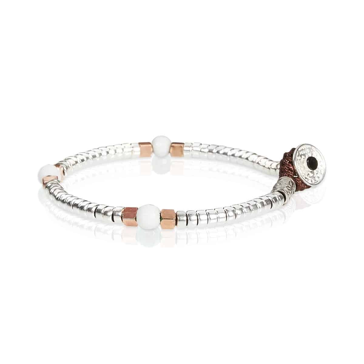 Bracciale Unisex Gerba Argento 925 Mon Amour Biglie Lucide Pietra Agata Bianca MA39