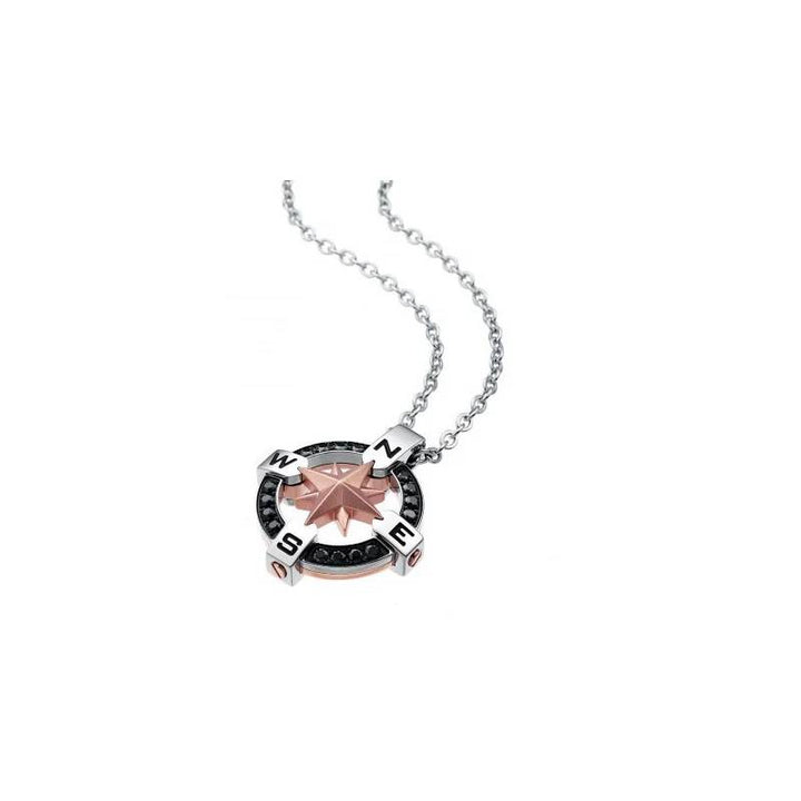 Collana Uomo Zancan acciaio Rosa Dei Venti con zirconi Neri EHC015