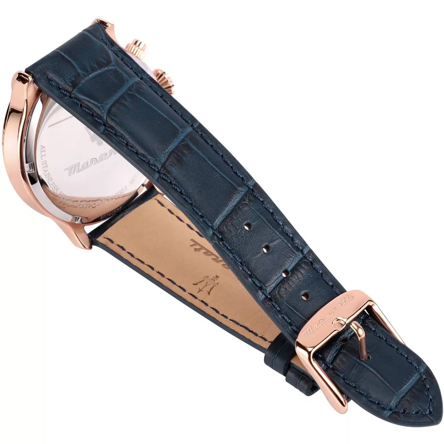 Orologio Maserati Acciaio Rosè Pelle Blu Quarzo Cronografo R8871618013