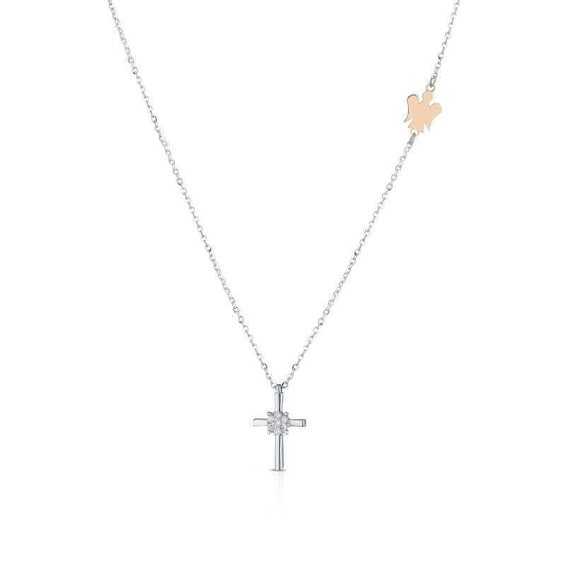 Collana Donna Roberto Giannotti Oro Bianco 9 KT Diamanti Bianchi Croce LUX301