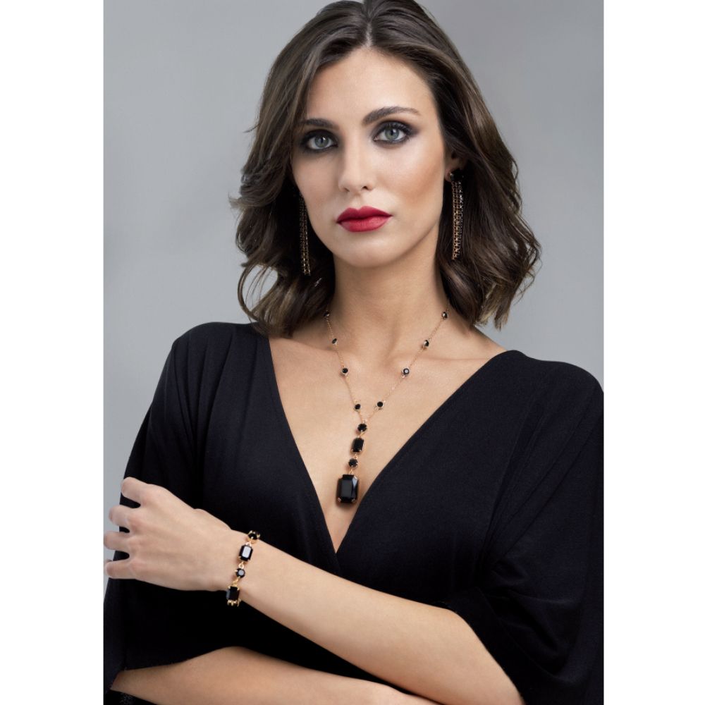 Bracciale Donna Ottaviani Bronzo Dorato Tennis Zirconi Neri 500948B