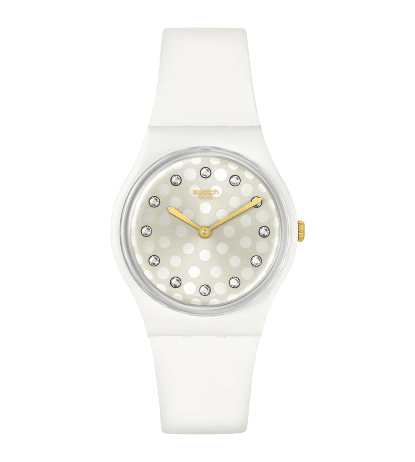 Orologio Donna Swatch Bioceramica Quarzo Solo Tempo Bianco Zirconi Oro SO31W109