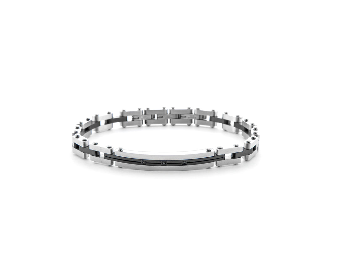 Bracciale Uomo 4US Cesare Paciotti Maglia Acciaio PDV Nero Targhetta Zirconi Neri 4UBR6171