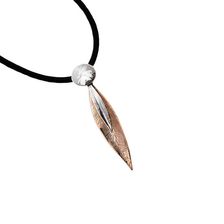 Collana Donna Nemoris Argento 925 Bronzo Rosè Foglia Laccio Cuoio BCF20